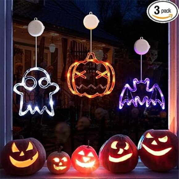 Halloween Decorations 3 Pack Orange Pumpkin, White Ghost, Purple Bat Halloween - Picture 7 of 7